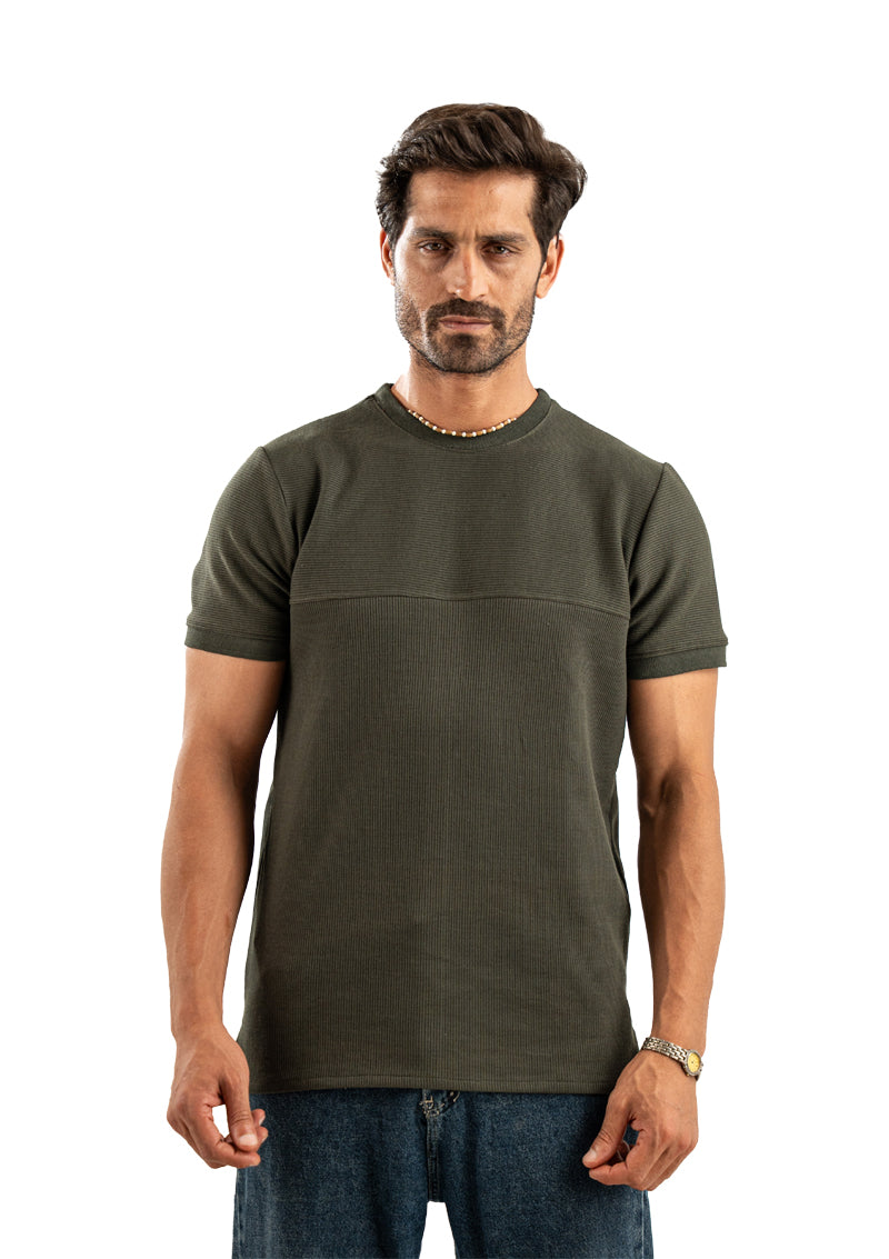OLIVE JACQUARD COTTON T-SHIRT